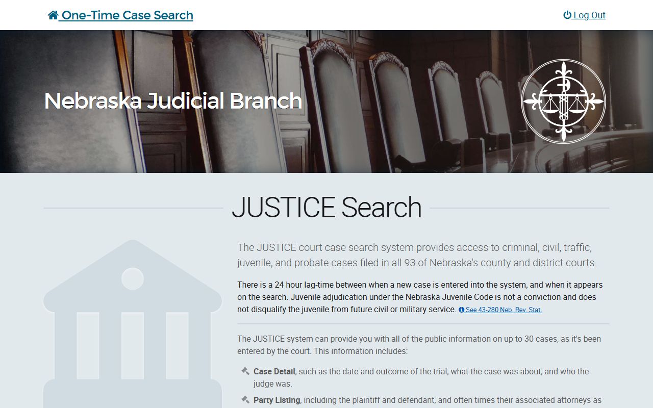 Nebraska JUSTICE court records search for Seward County arrest cases