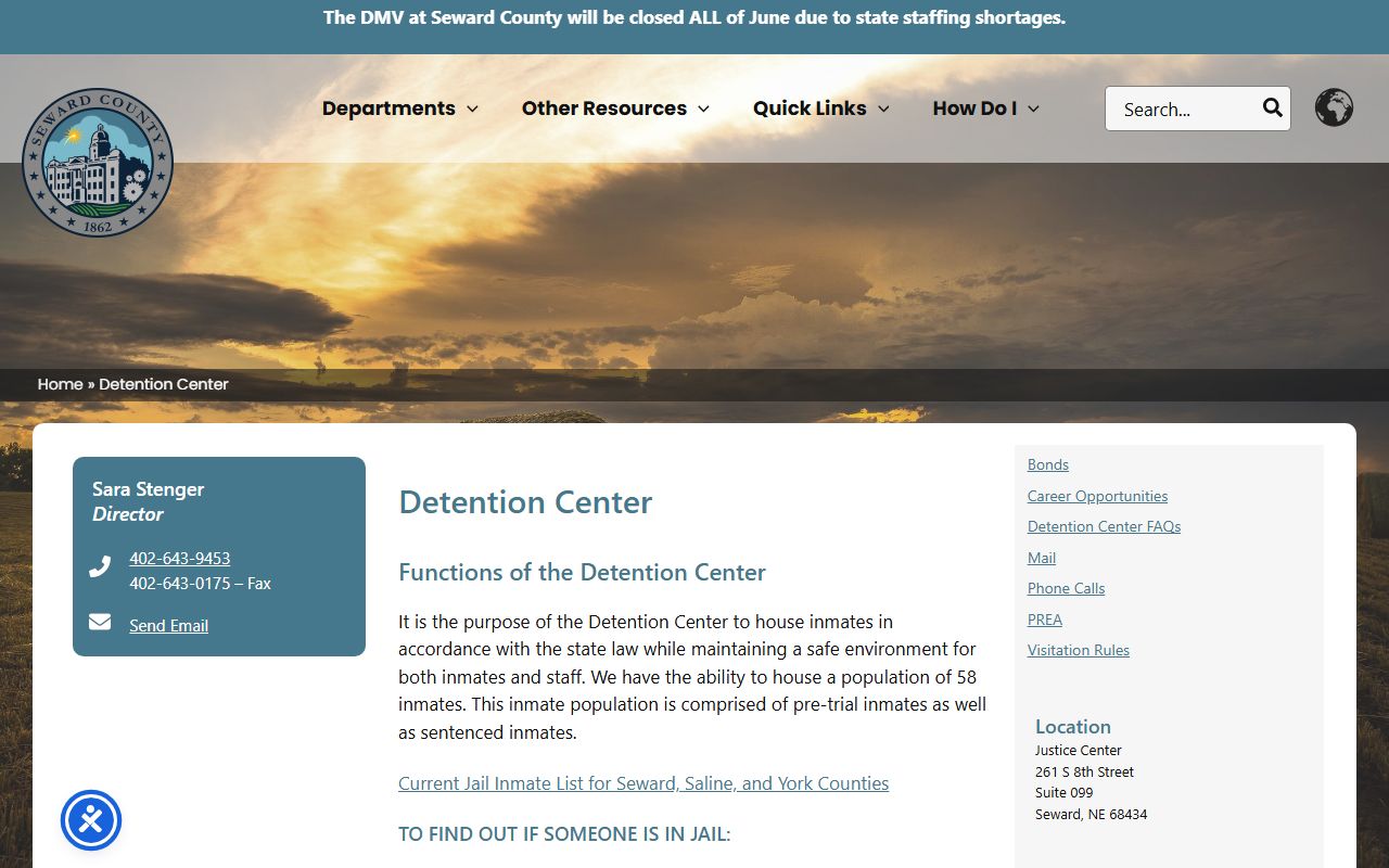 Seward County Detention Center inmate lookup and facility information
