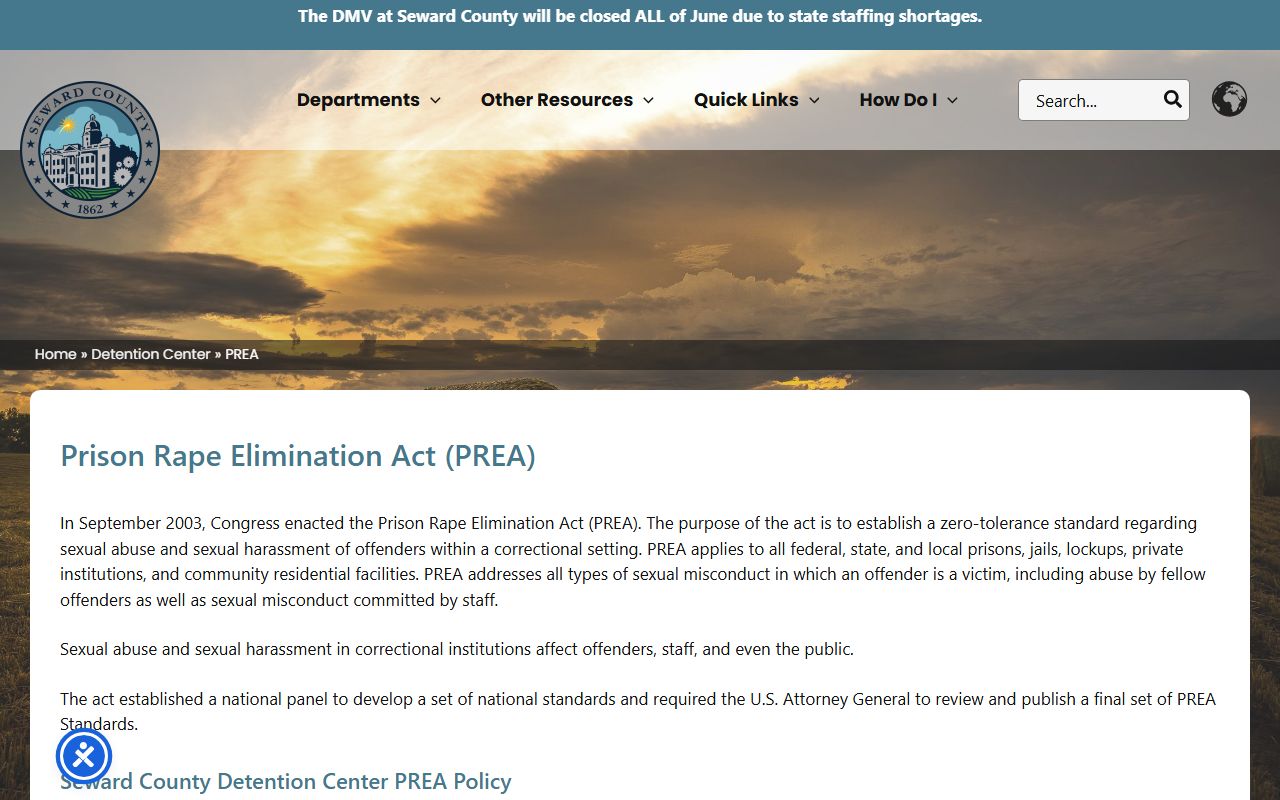 Seward County Detention Center PREA reporting contact